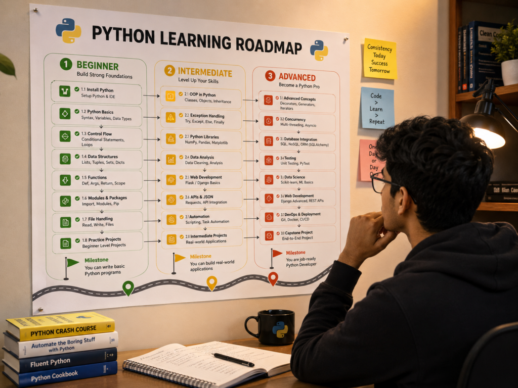 Python कैसे सीखें? Beginner to Advanced Roadmap (2026)